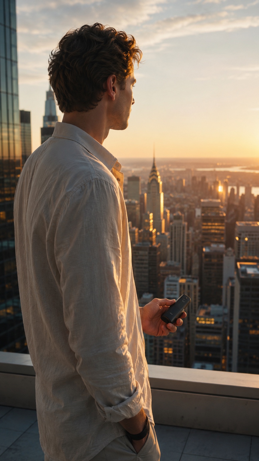 AYNO is present during a quiet moment above the city